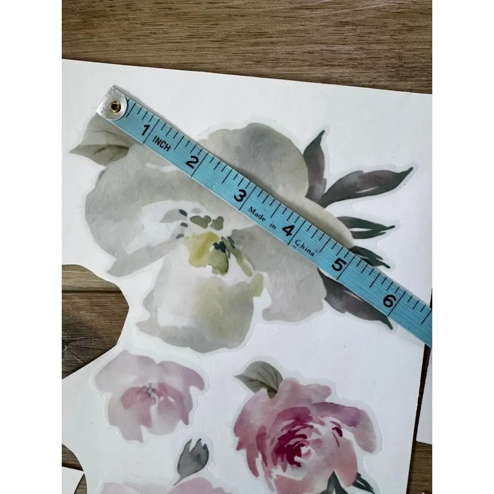 Toarti Vinyl Wall Decals Pink Poppy Roses Flowers Leaves Peel & Stick Decor (54)